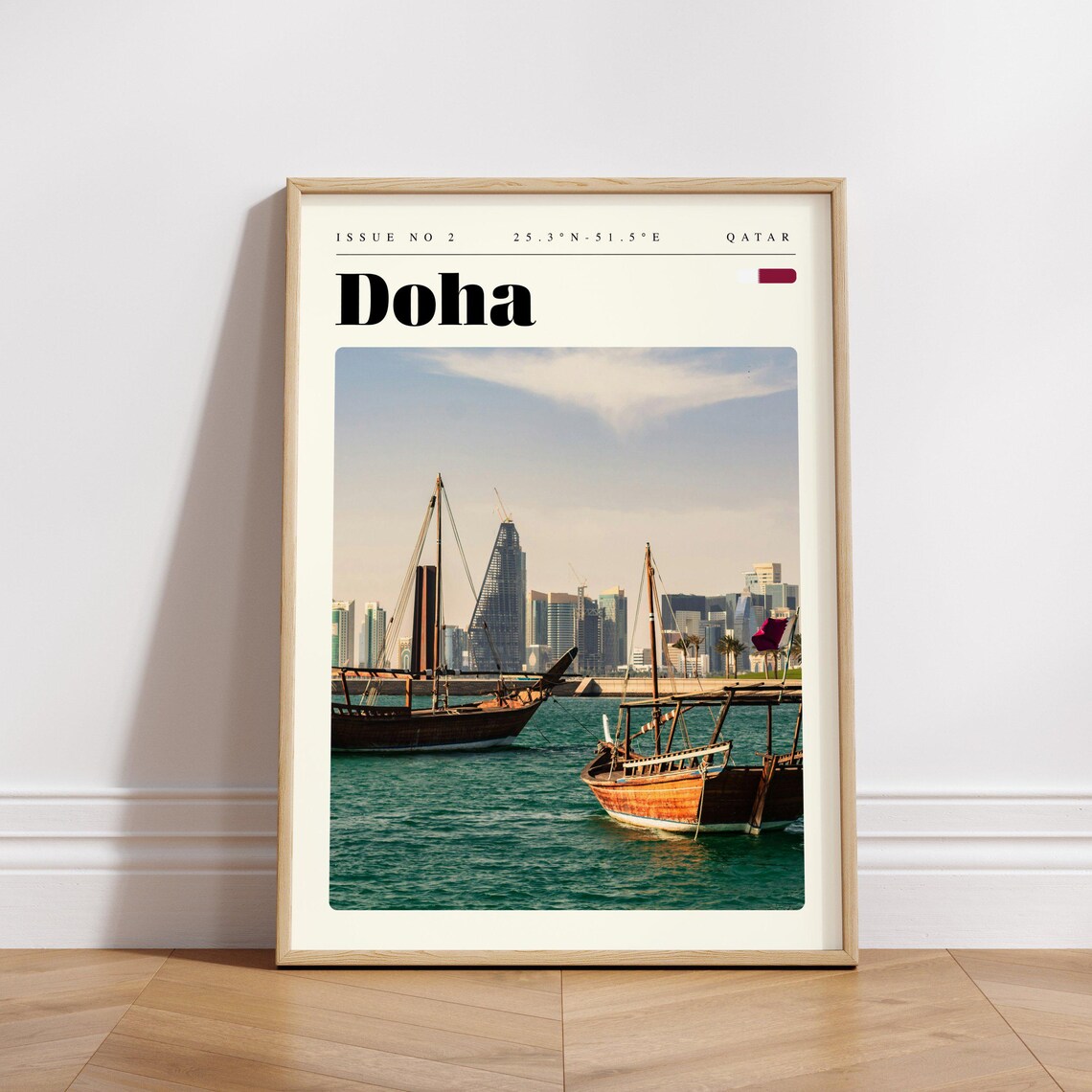 Doha Qatar Traditional Dhow Boats Harbor Skyline Photo Travel Poster - Image 3