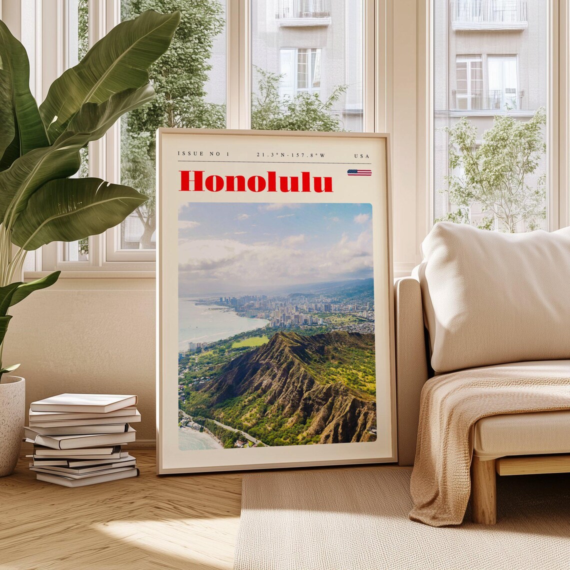 Honolulu USA Diamond Head Crater Scenic Aerial Coastline Poster
