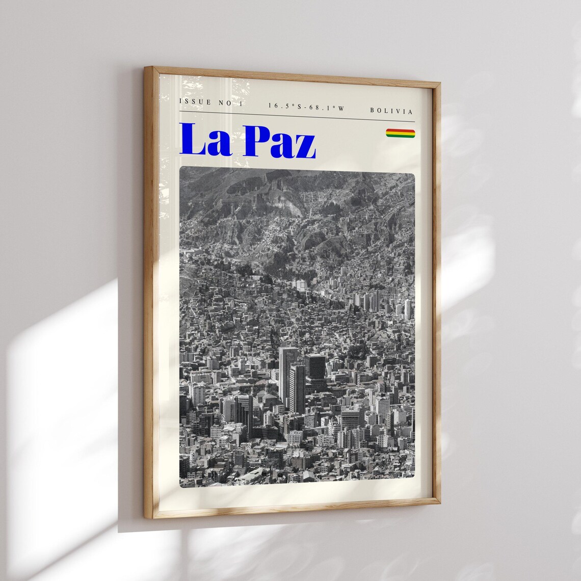 La Paz Bolivia Black and White Mountain Cityscape Travel Poster - Image 2