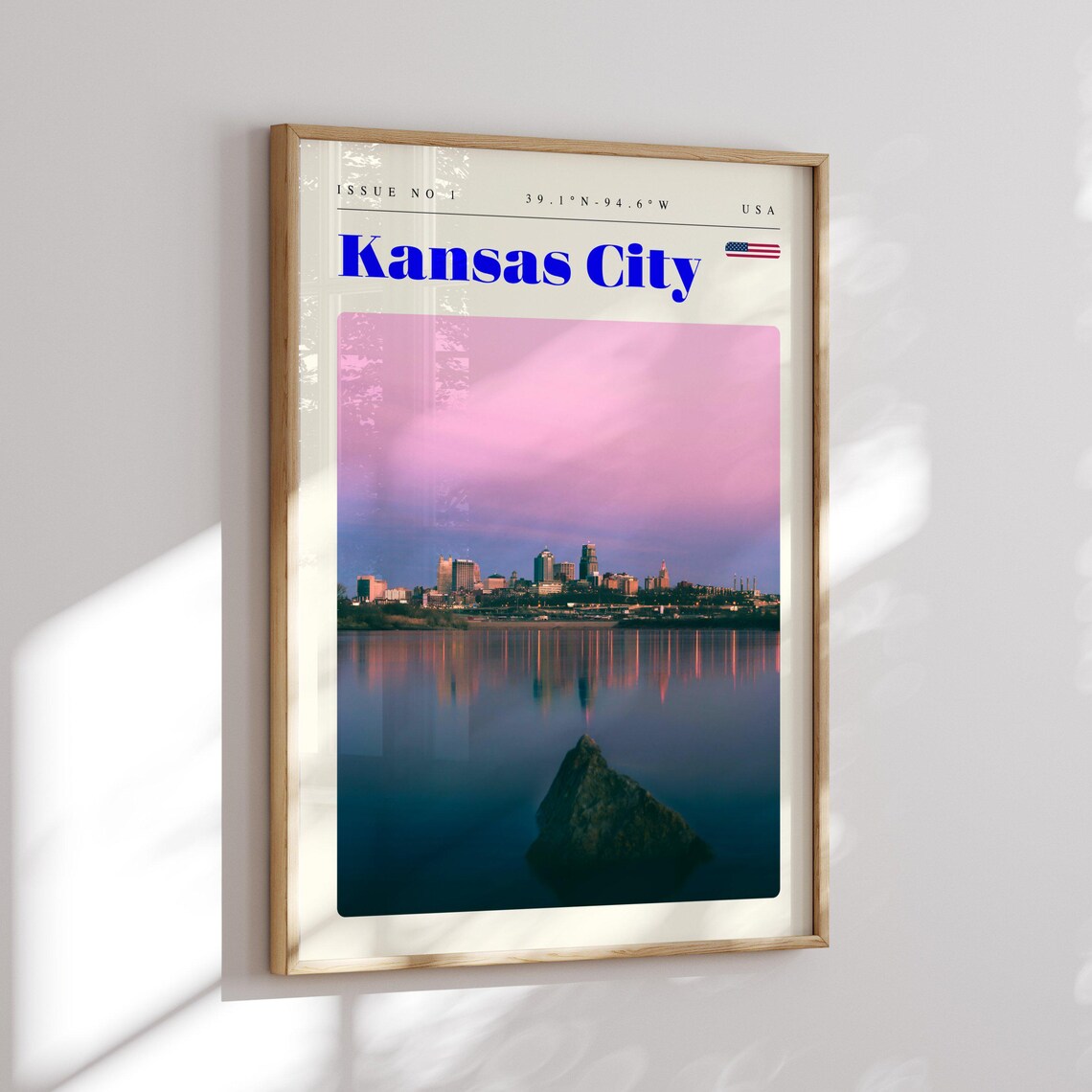Kansas City Skyline Pink Dusk River Reflection USA Travel Poster - Image 2