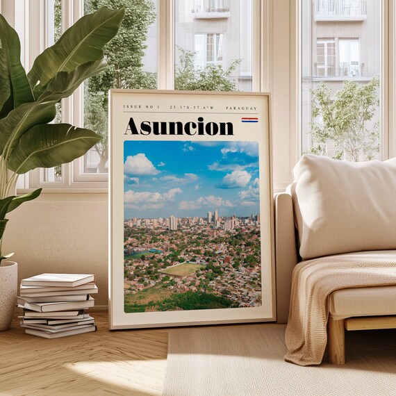 Asuncion Paraguay Aerial Cityscape Photography Modern Travel Poster