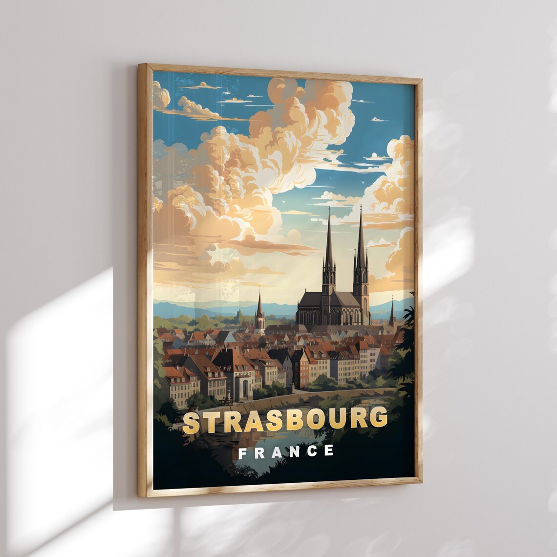 Strasbourg France Cathedral Spires Old Town Evening Travel Poster - Image 2