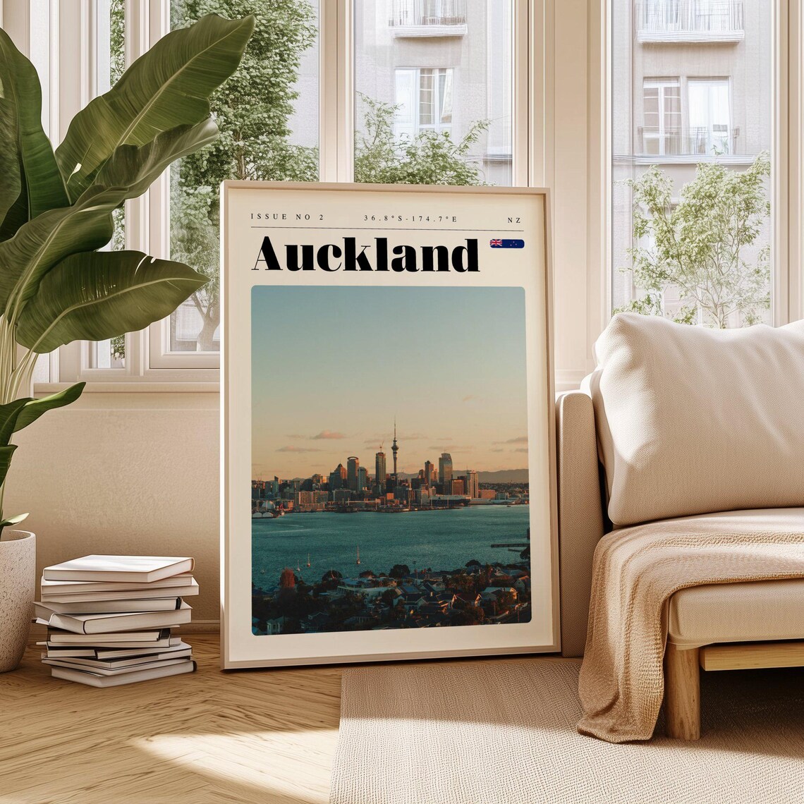 Auckland Harbor Sunset Skyline NZ Issue 2 Retro Travel Poster