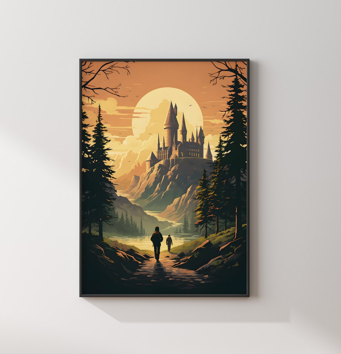 Hogwarts Castle Sunset Two Walkers Golden Path Wizard Poster - Image 2