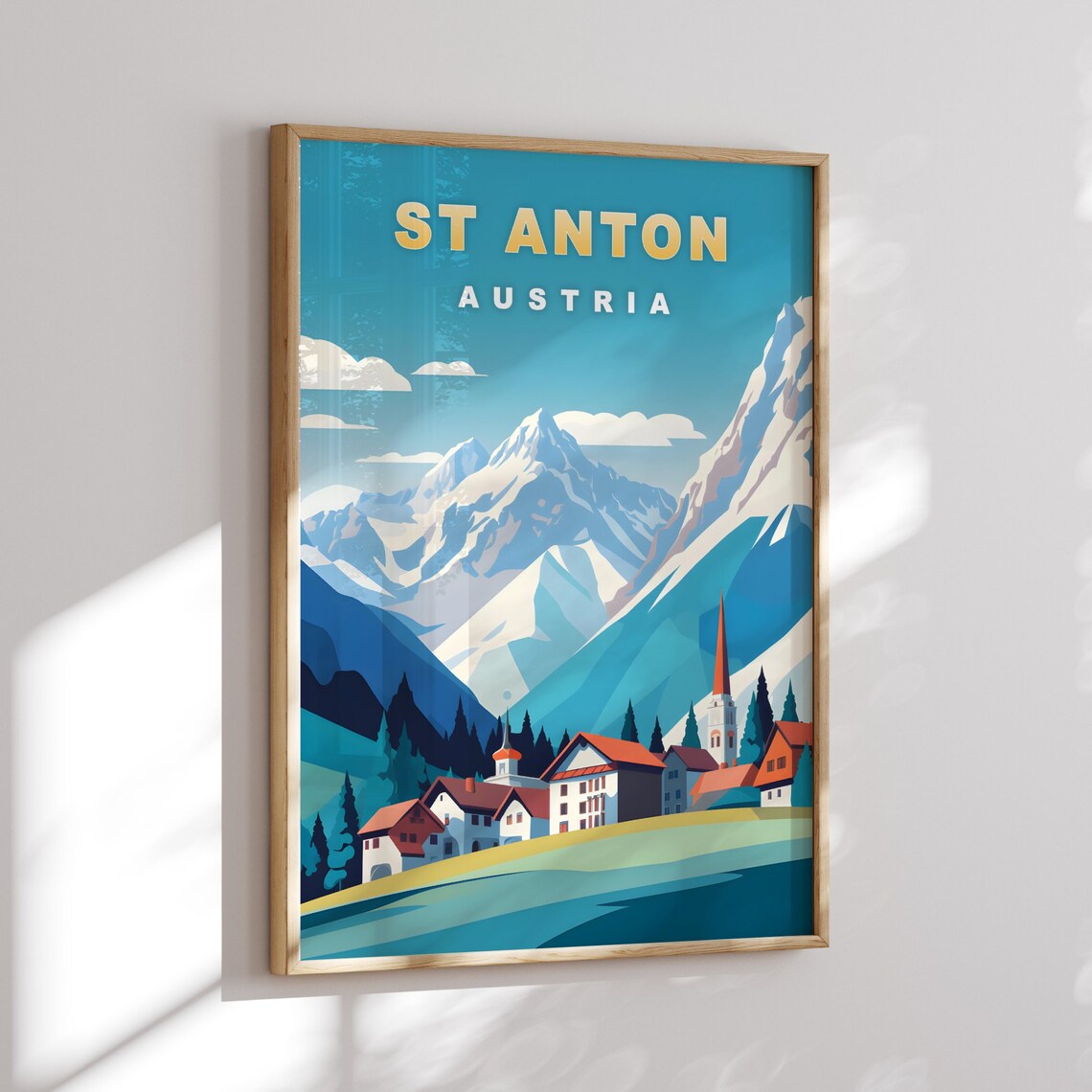 St Anton Austria Mountain Village Church Retro Travel Poster - Image 3