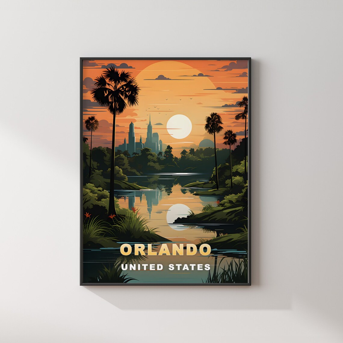 Orlando United States Lake Palm Sunset Skyline Travel Poster - Image 2