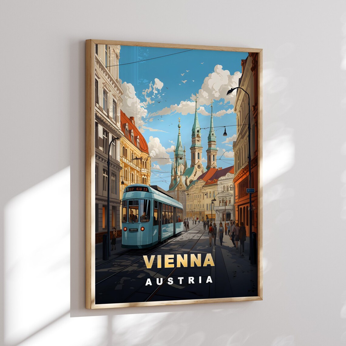 Vienna Austria Vintage Tram Historic Street Church Spires Poster - Image 2