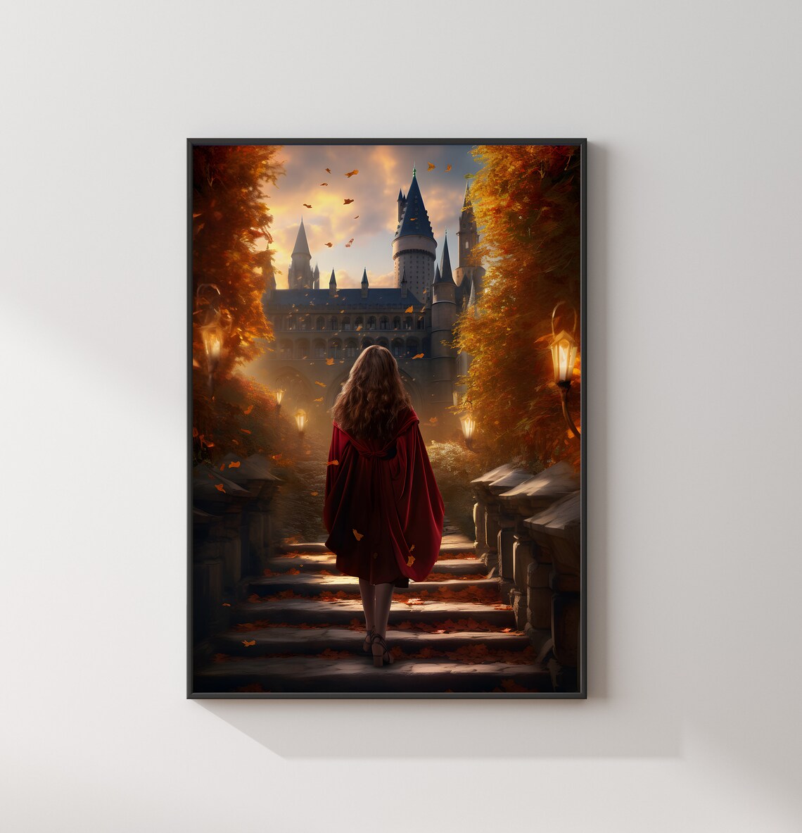 Red Cloak Witch Castle Steps Golden Autumn Fantasy Movie Poster - Image 2
