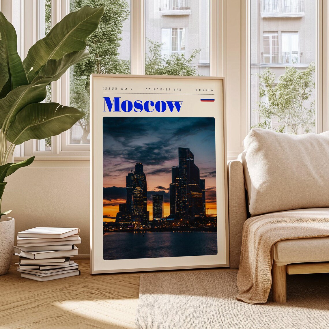 Moscow Sunset Skyscraper Skyline Russia Twilight Travel Poster