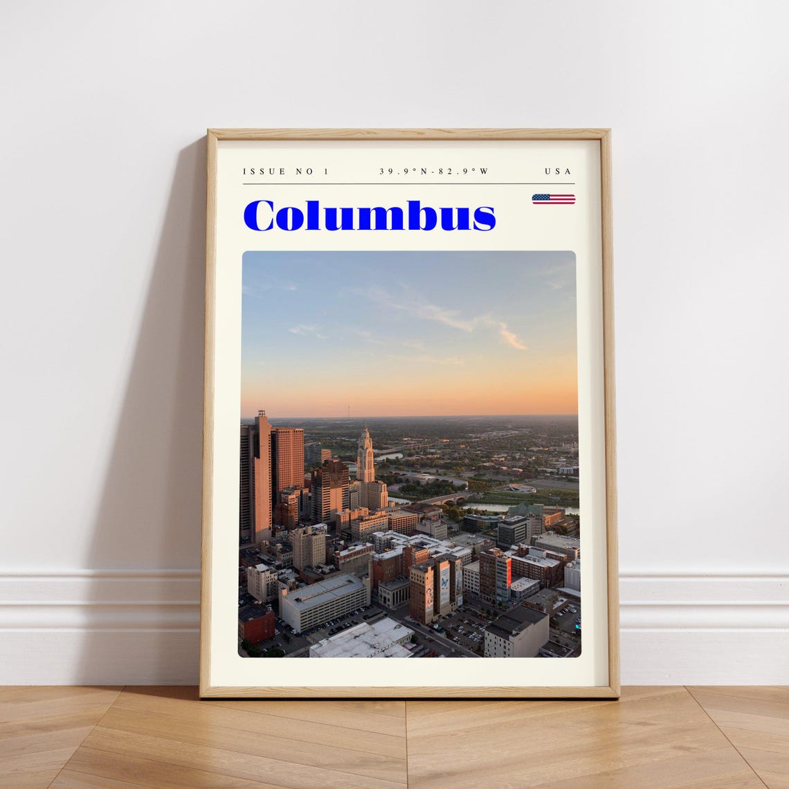 Columbus USA Downtown Skyline Sunset Aerial City View Travel Poster - Image 3