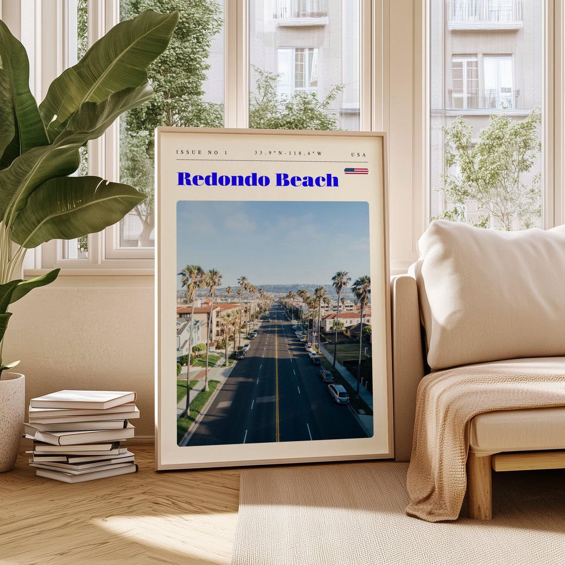 Redondo Beach California Palm Lined Boulevard Coastal Travel Poster