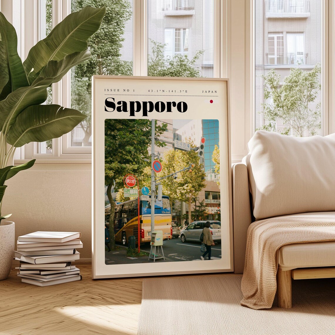 Sapporo Busy Daily City Street Scene Japan Vintage Travel Poster