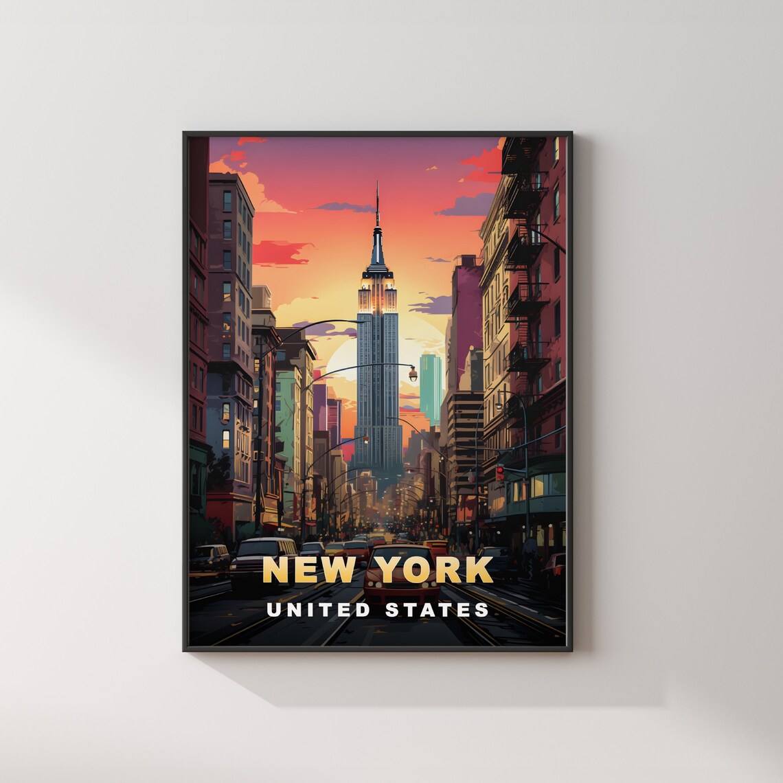 New York City Street Traffic Empire State Building Travel Poster - Image 2