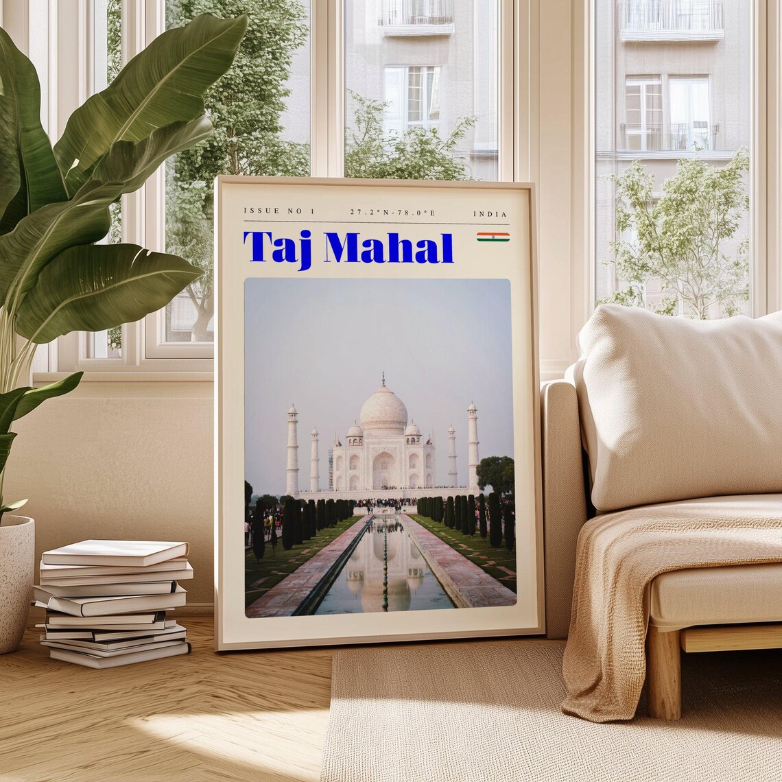Taj Mahal India Vintage Travel Poster White Marble Mausoleum View