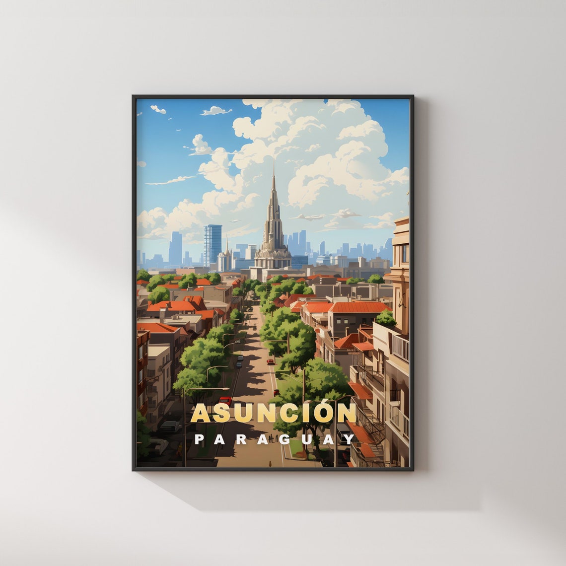 Asuncion Paraguay Green Tree Avenue Skyline View Travel Poster - Image 2