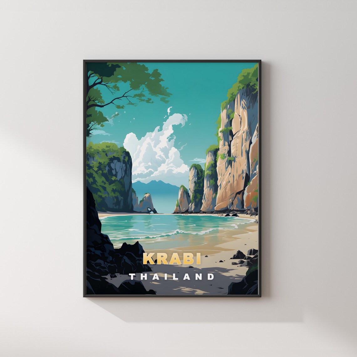 Krabi Thailand Hidden Lagoon Cliffs Beach Retro Travel Poster - Image 2