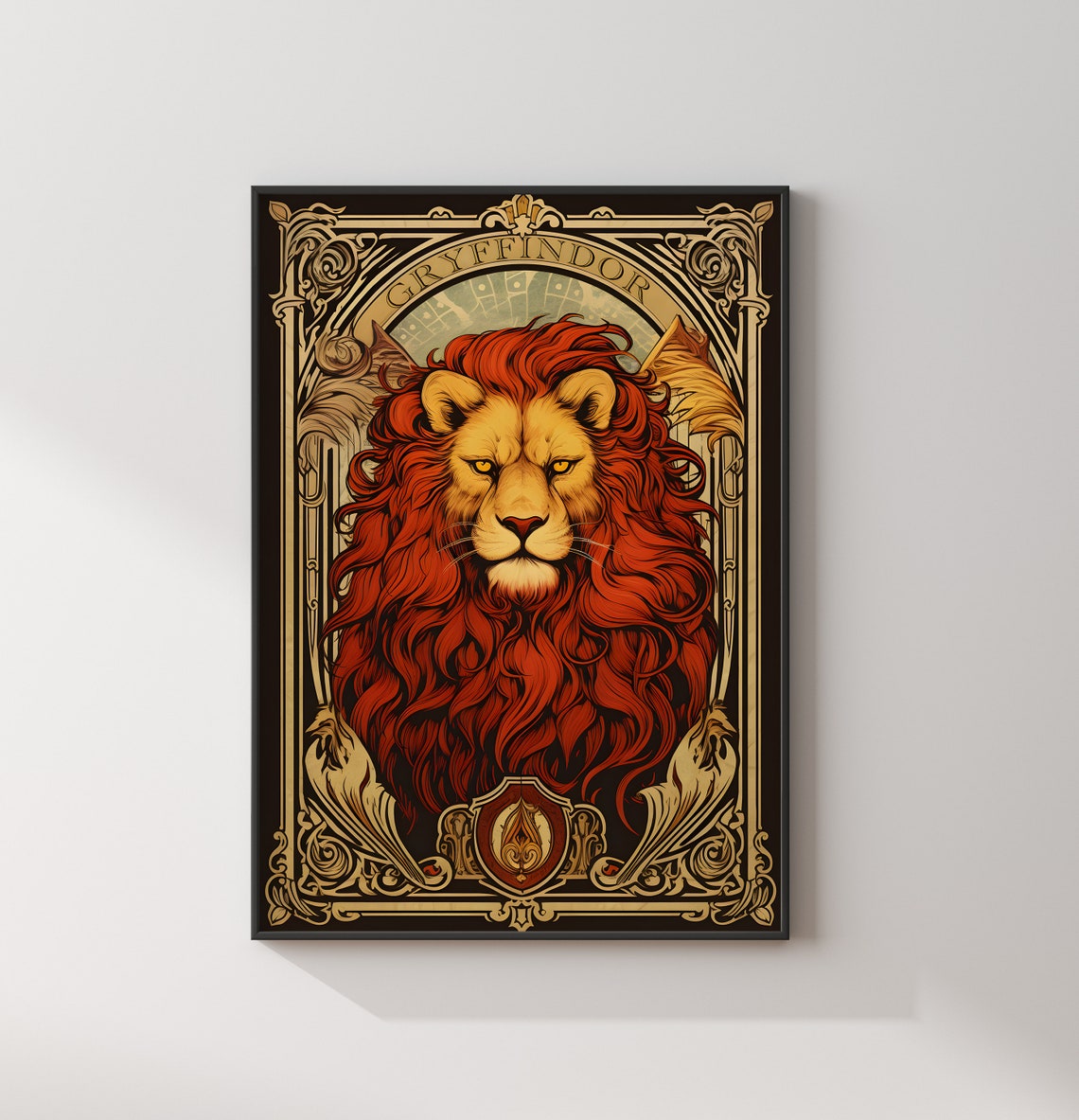 Gryffindor Crimson Lion Emblem Dark Ornate Vintage Style Poster - Image 2