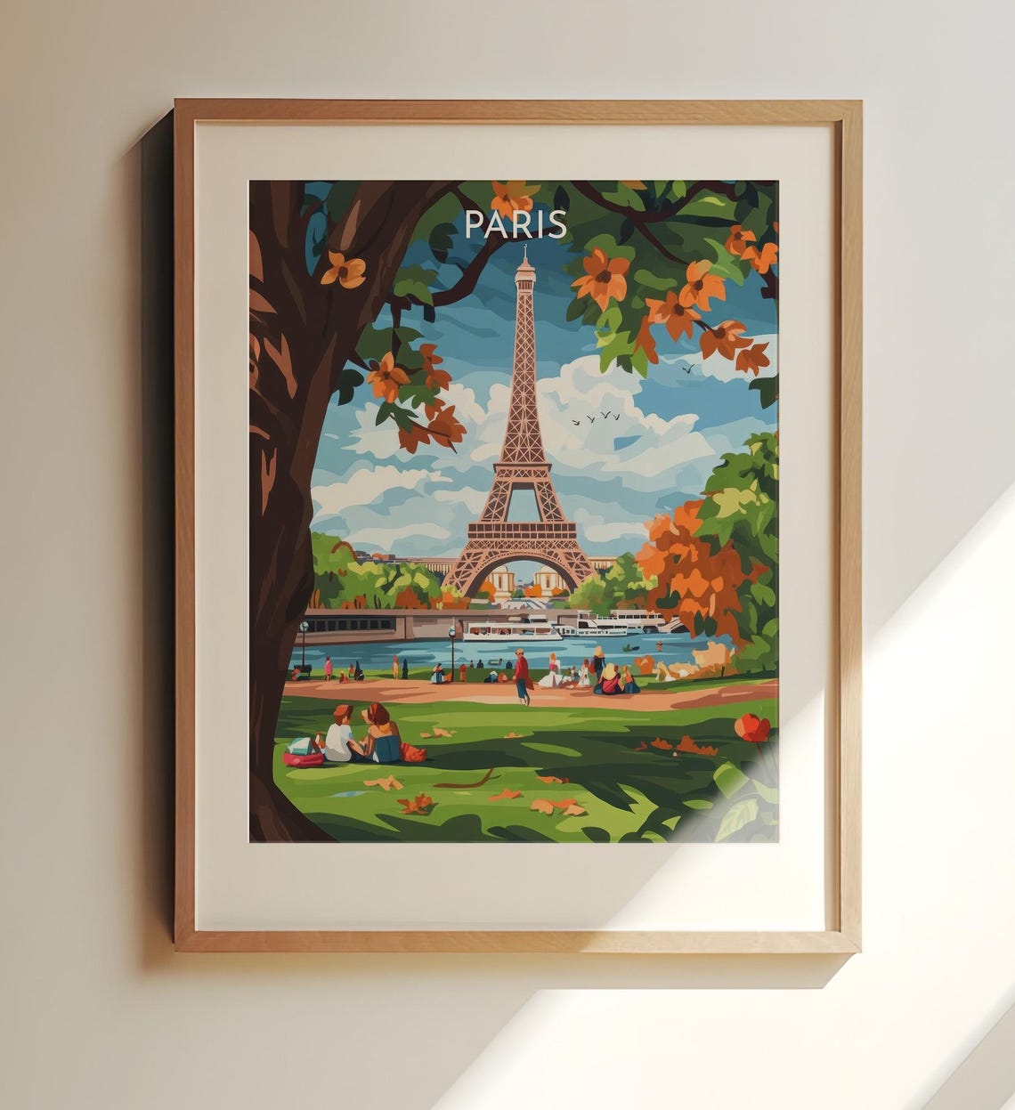 Paris France Travel Art Wall Print Eiffel Tower In Autumn Scene
