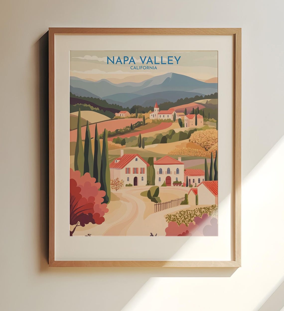 Napa Valley California Vineyard Hills Vintage Travel Art Poster