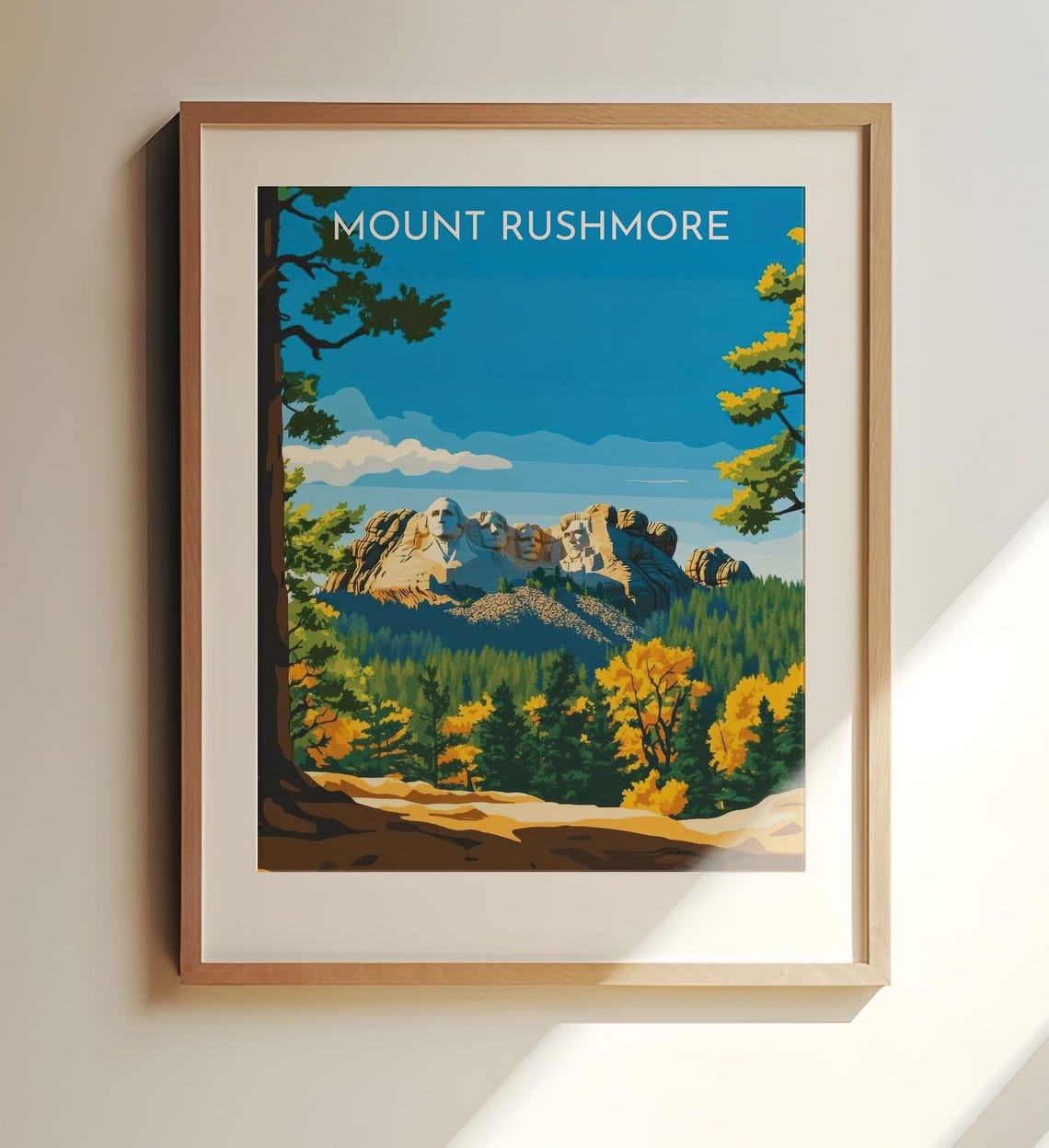 Mount Rushmore South Dakota Carved Faces Autumn Travel Poster