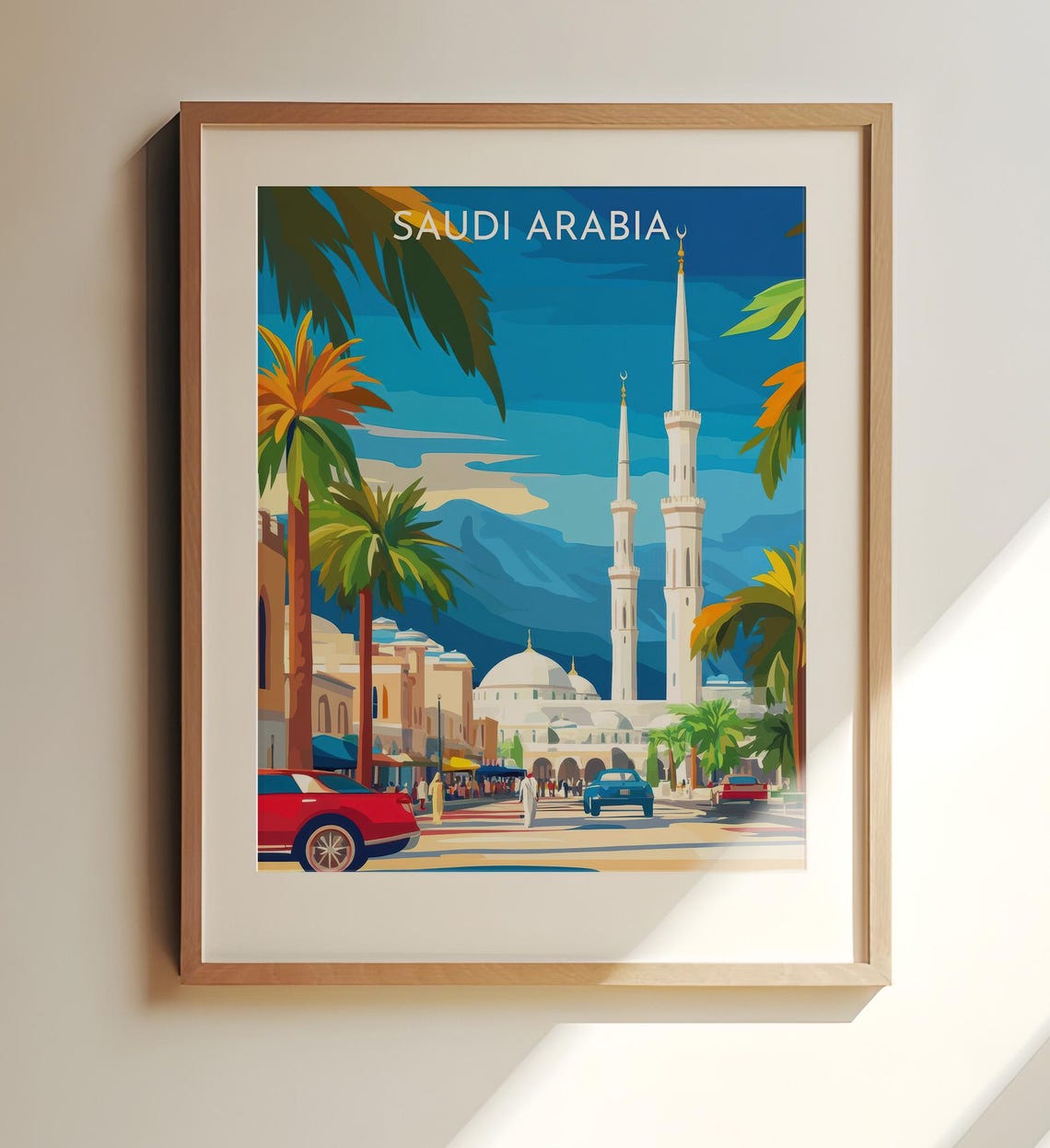 Saudi Arabia Mosque Palm Street Scene Travel Middle East Poster