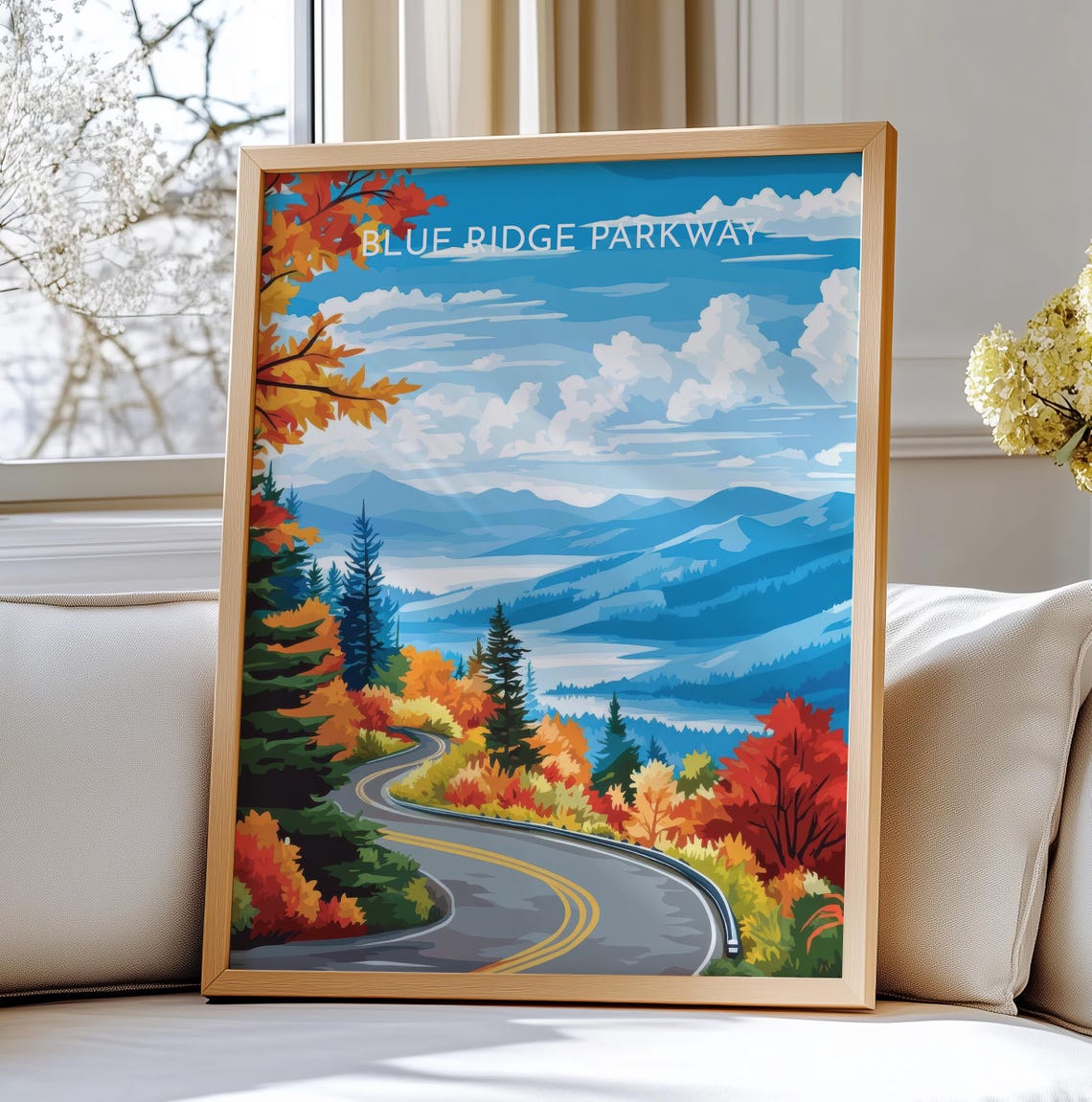 Blue Ridge Parkway Usa Travel Art Wall Print Vibrant Autumn Roadway Landscape
