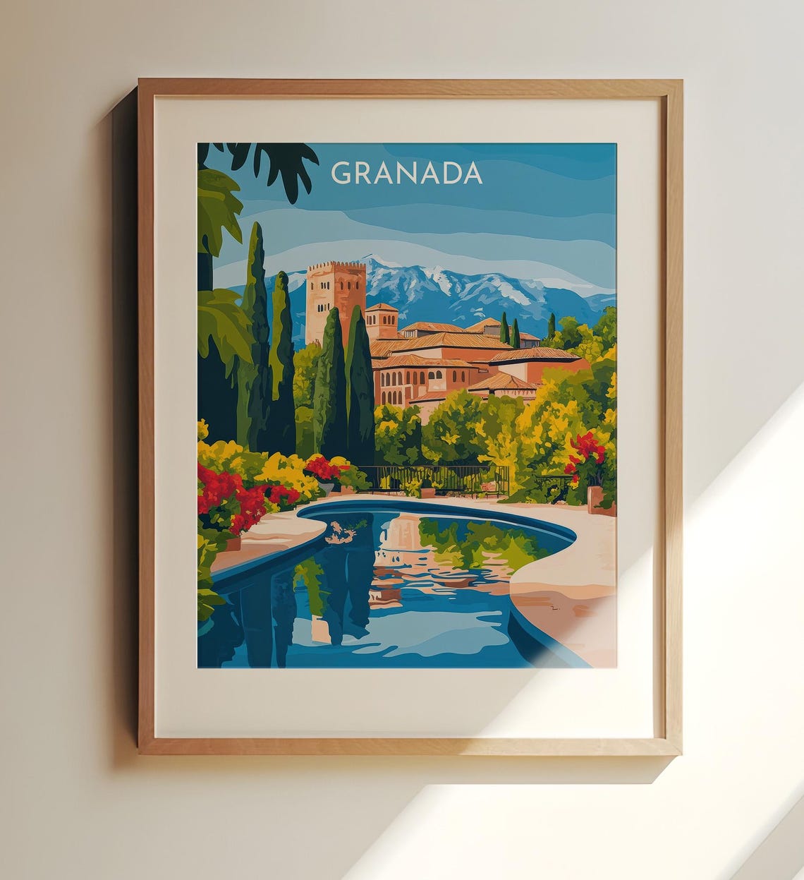 Granada Spain Travel Poster Alhambra Gardens Vintage Andalusia Decor