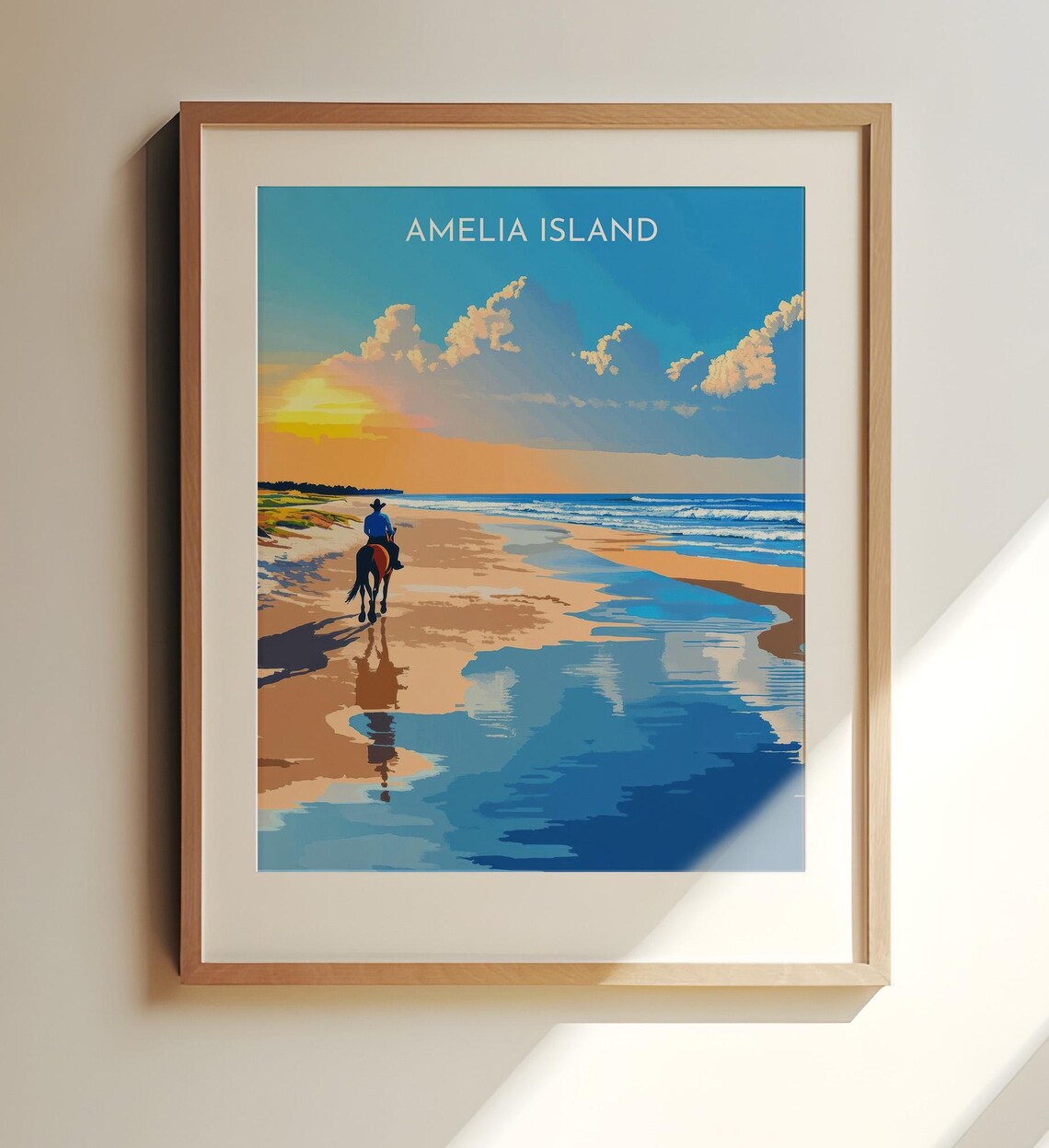 Amelia Island Horseback Rider Beach Sunset Florida Travel Poster