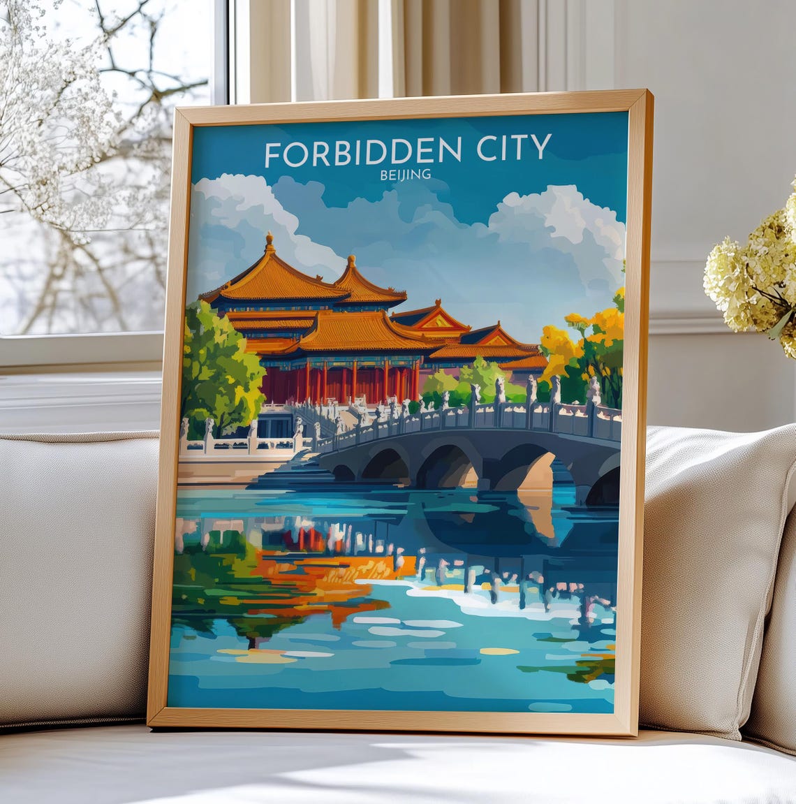 Forbidden City Beijing Palace Bridge Reflection Travel Poster