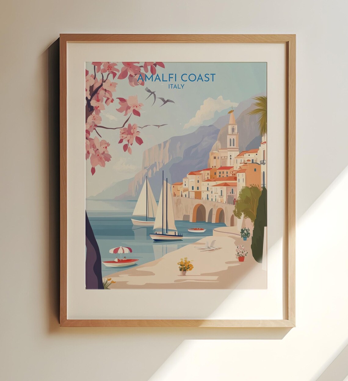 Amalfi Coast Italy Sailboats Coastal Town Cliffs Scenic Art Poster