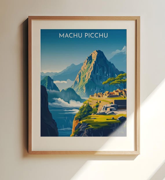 Machu Picchu Peru Travel Poster Art Print With Scenic Mountain View