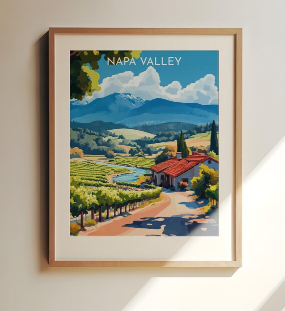 Napa Valley Vineyards Estate Blue Mountains Scenic Travel Poster