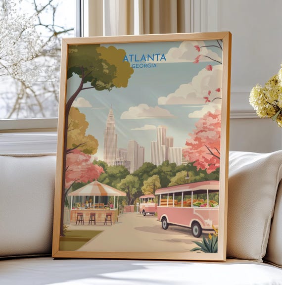 Atlanta Georgia Travel Poster Art Scenic Park And Skyline Illustration