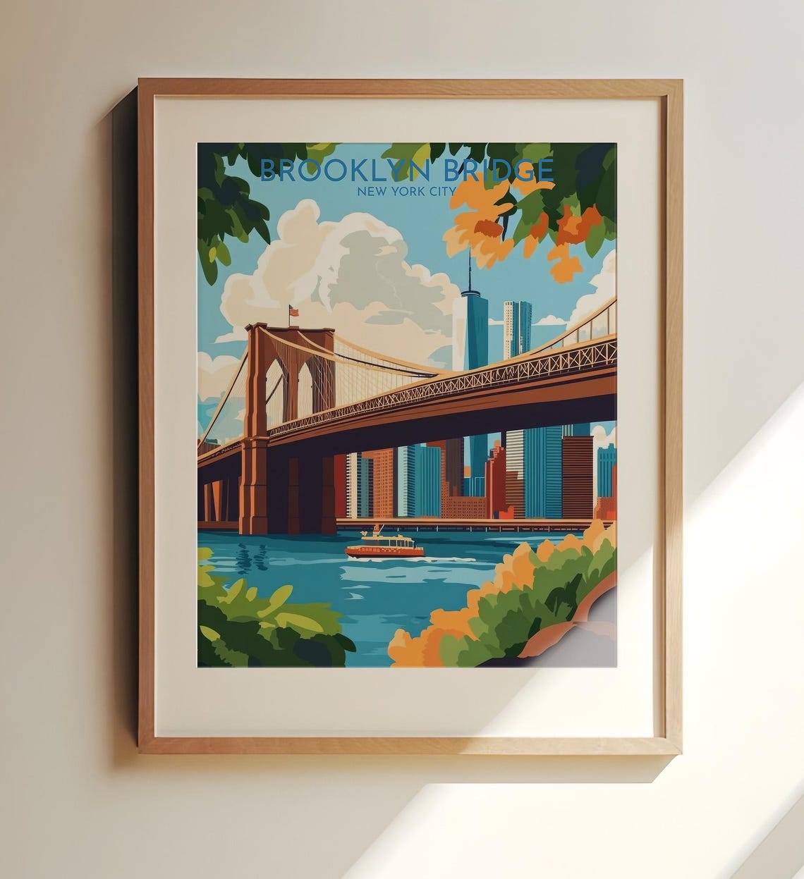 Brooklyn Bridge New York City Skyline Classic Retro Travel Poster