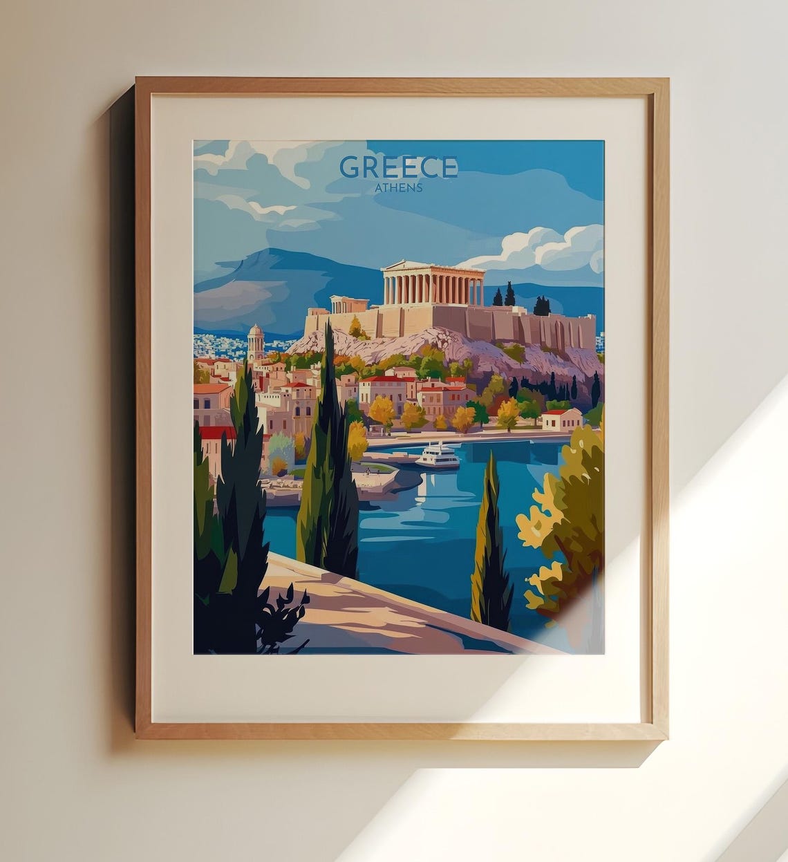 Greece Athens Acropolis Parthenon Blue Bay Travel Poster Decor