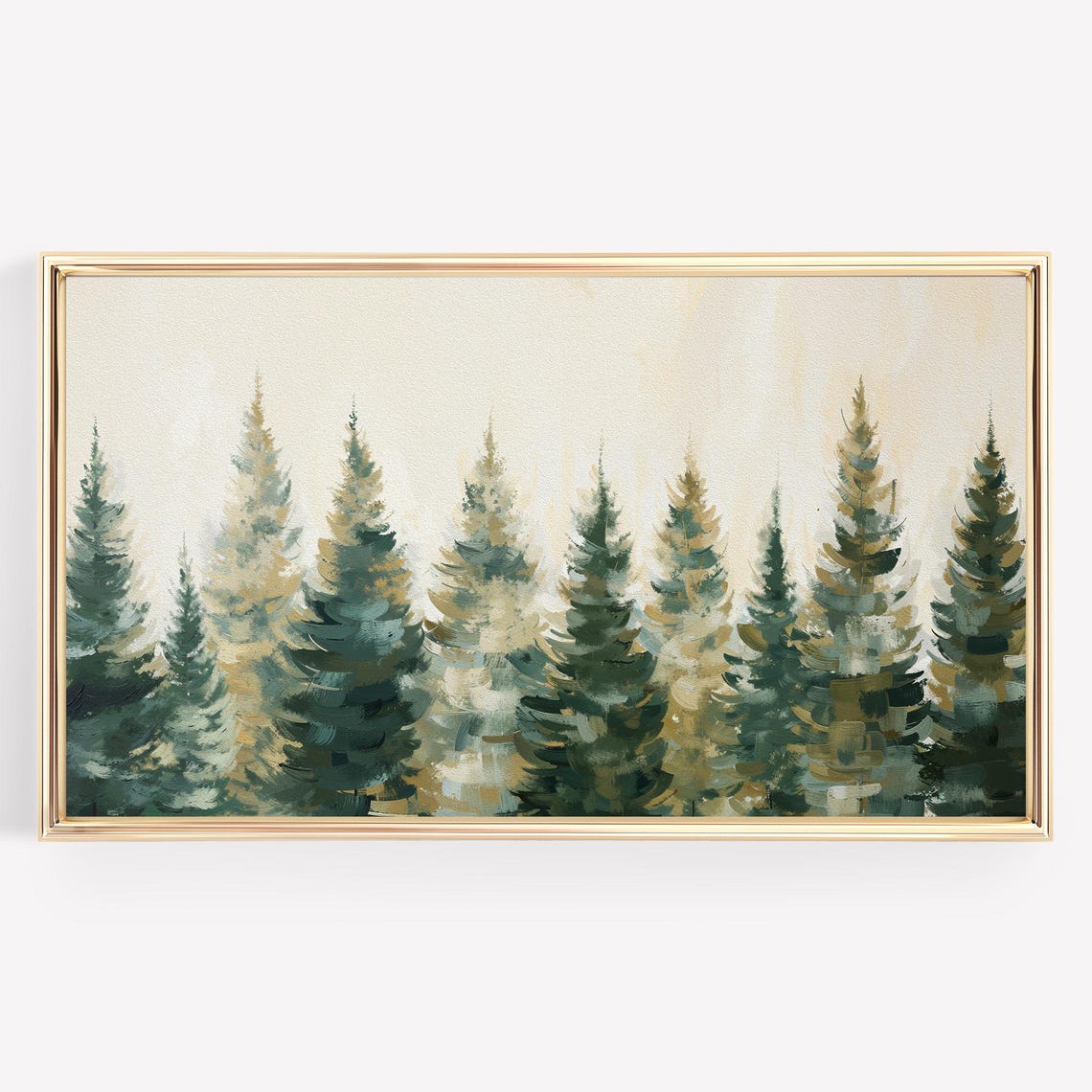 Evergreen Pine Trees Watercolor Painting Cream Background Wall Art - Image 3