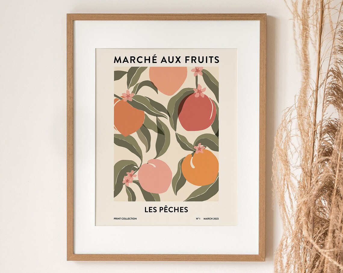 Peaches Fruit Market Abstract Botanical Art Print