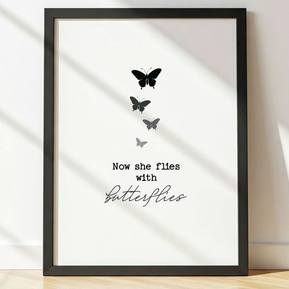 Sympathy Gift Now She Flies With Butterflies Loss Of Mother Memorial Gift Wall Art