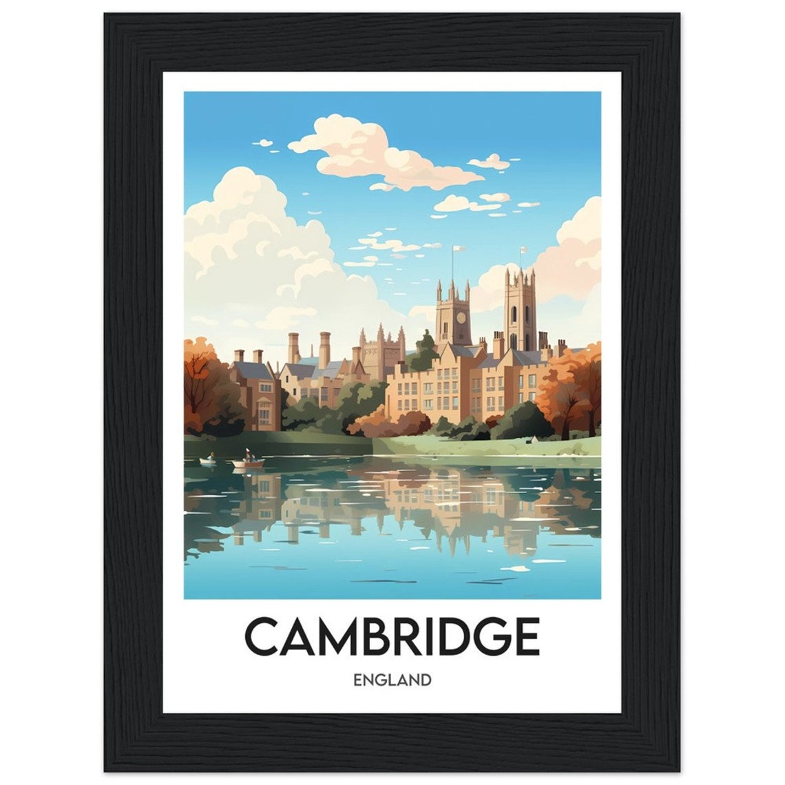 Cambridge England Historic Colleges Riverside Autumn Travel Poster