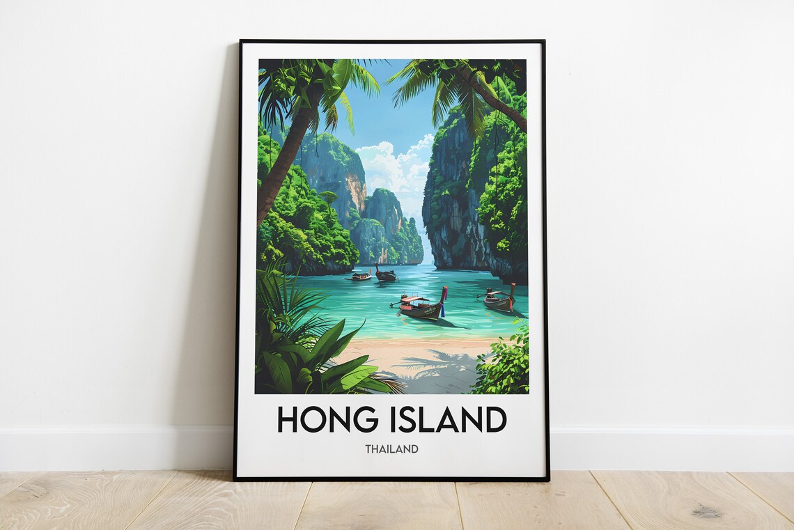 Hong Island Thailand Tropical Lagoon Longtail Boat Travel Poster