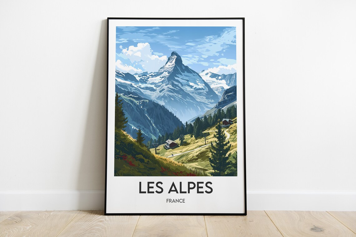 Les Alpes France Iconic Alpine Peak Summer Mountain Travel Poster