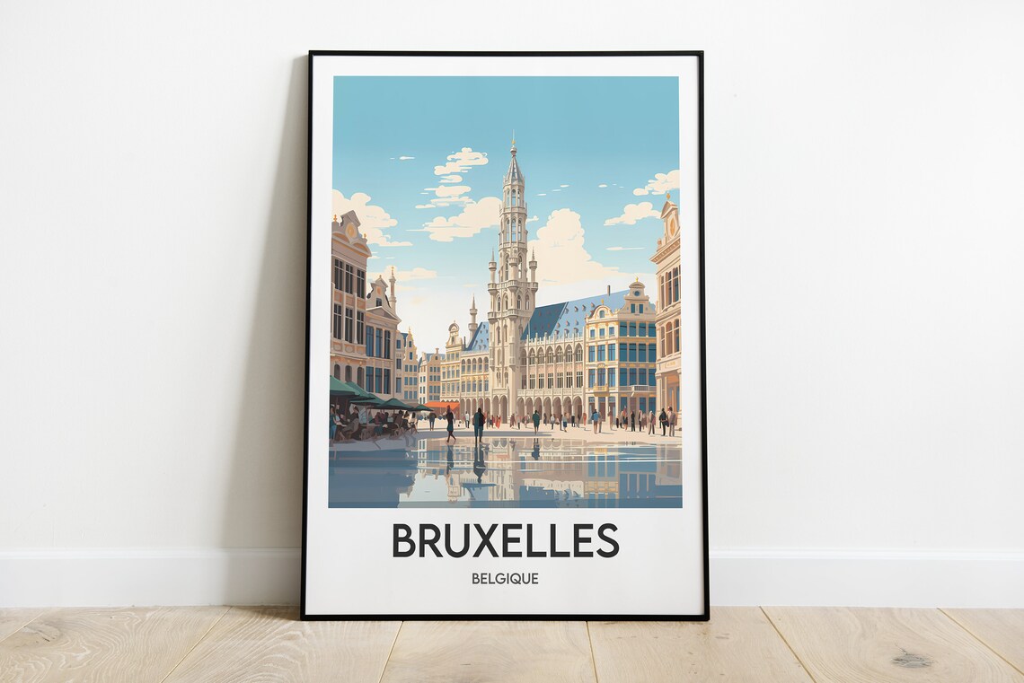 Brussels Grand Place Town Hall Belgium Travel Poster Artwork