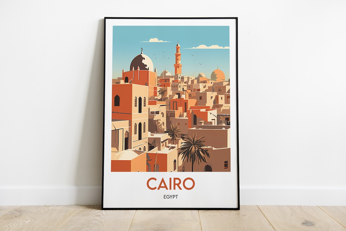 Cairo Egypt Old Town Domes Minarets Warm Cityscape Travel Poster