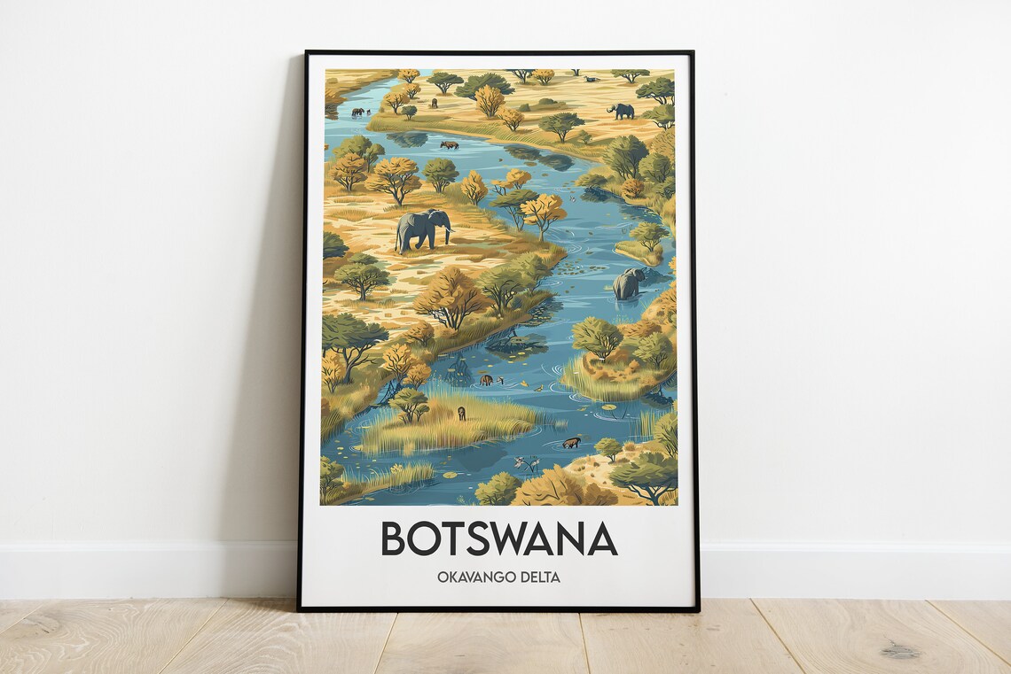 Botswana Okavango Delta Travel Poster, Africa