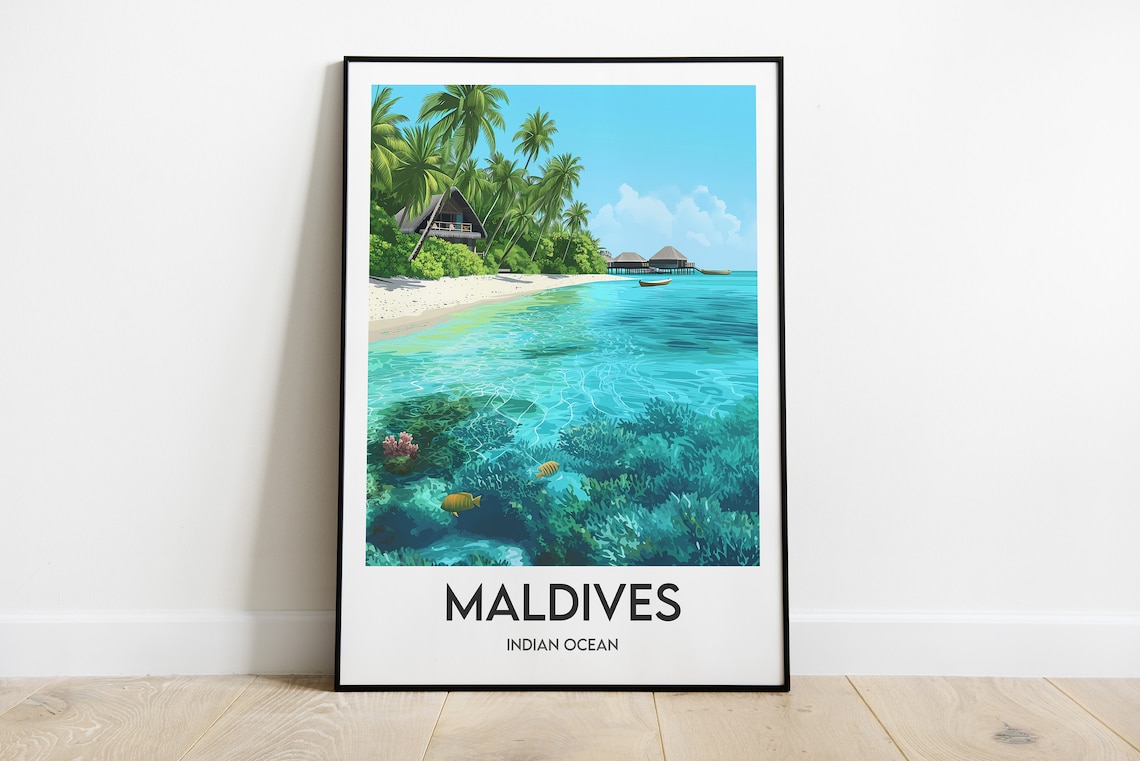 Maldives Travel Poster, Home Decor Wall Art
