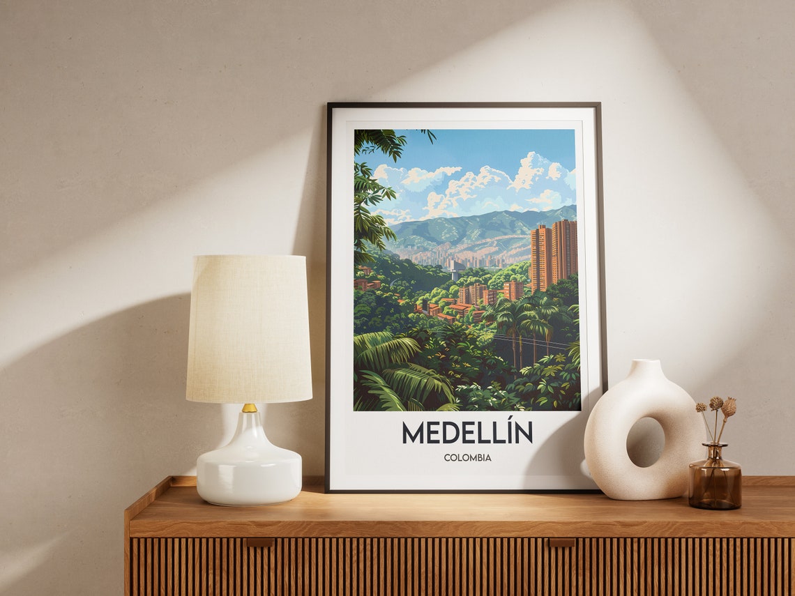 Medellin Valley Skyline Tropical Palms Colombia Travel Poster - Image 2