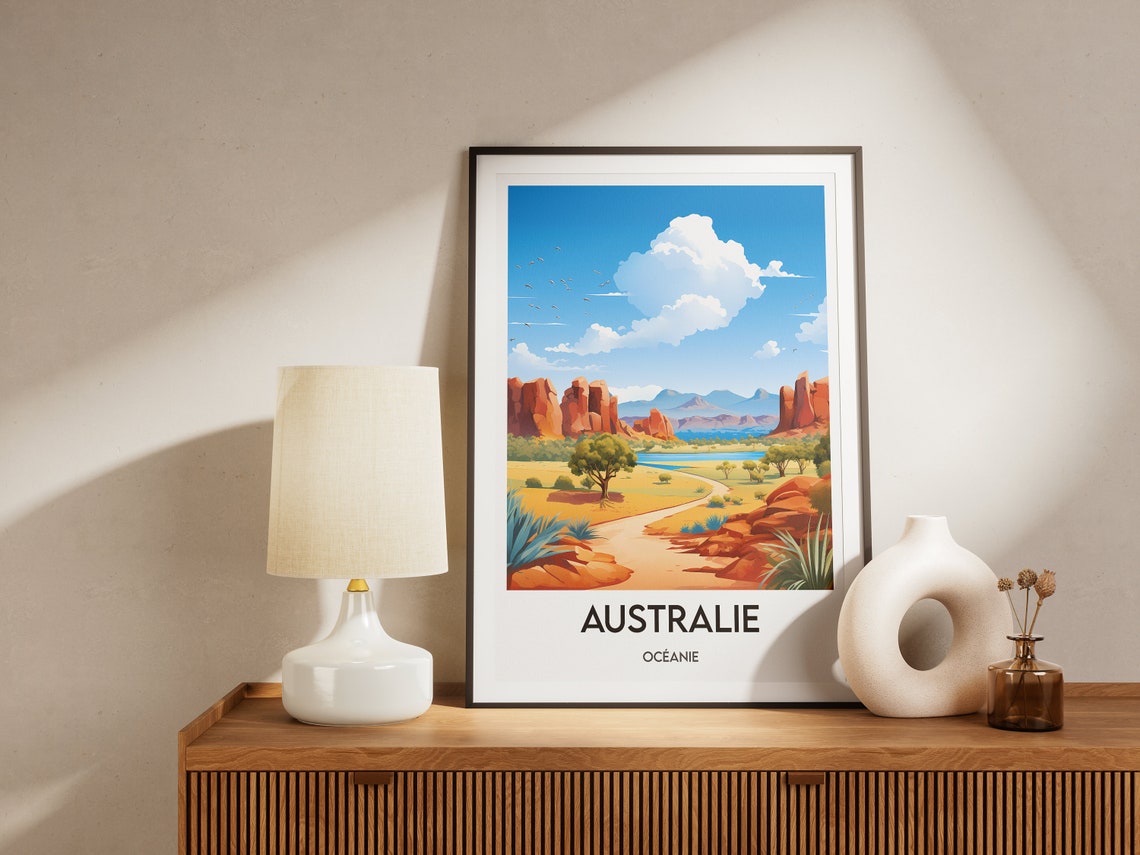 Australia Red Rock Outback Billabong Desert Landscape Poster Art - Image 2