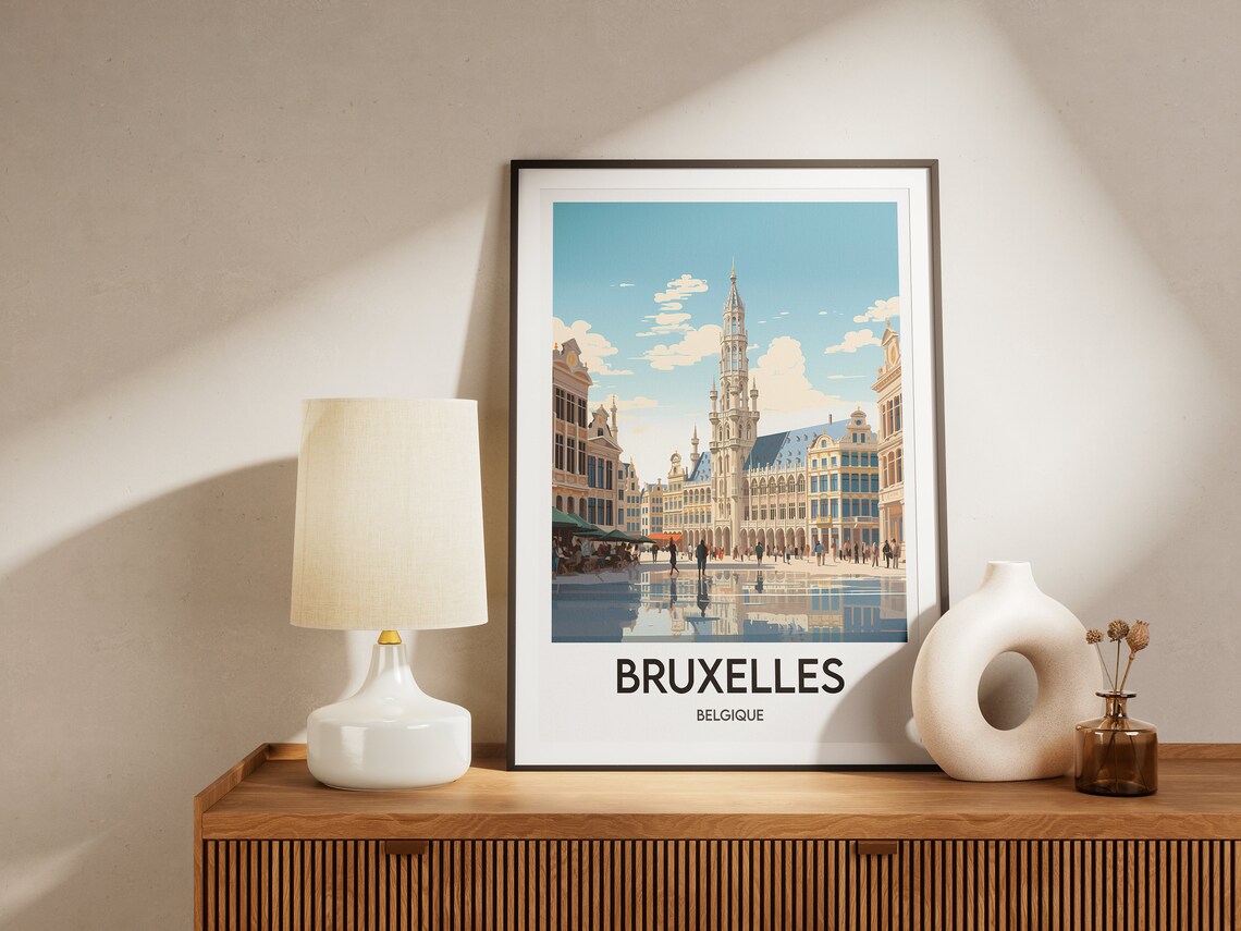 Brussels Grand Place Town Hall Belgium Travel Poster Artwork - Image 2