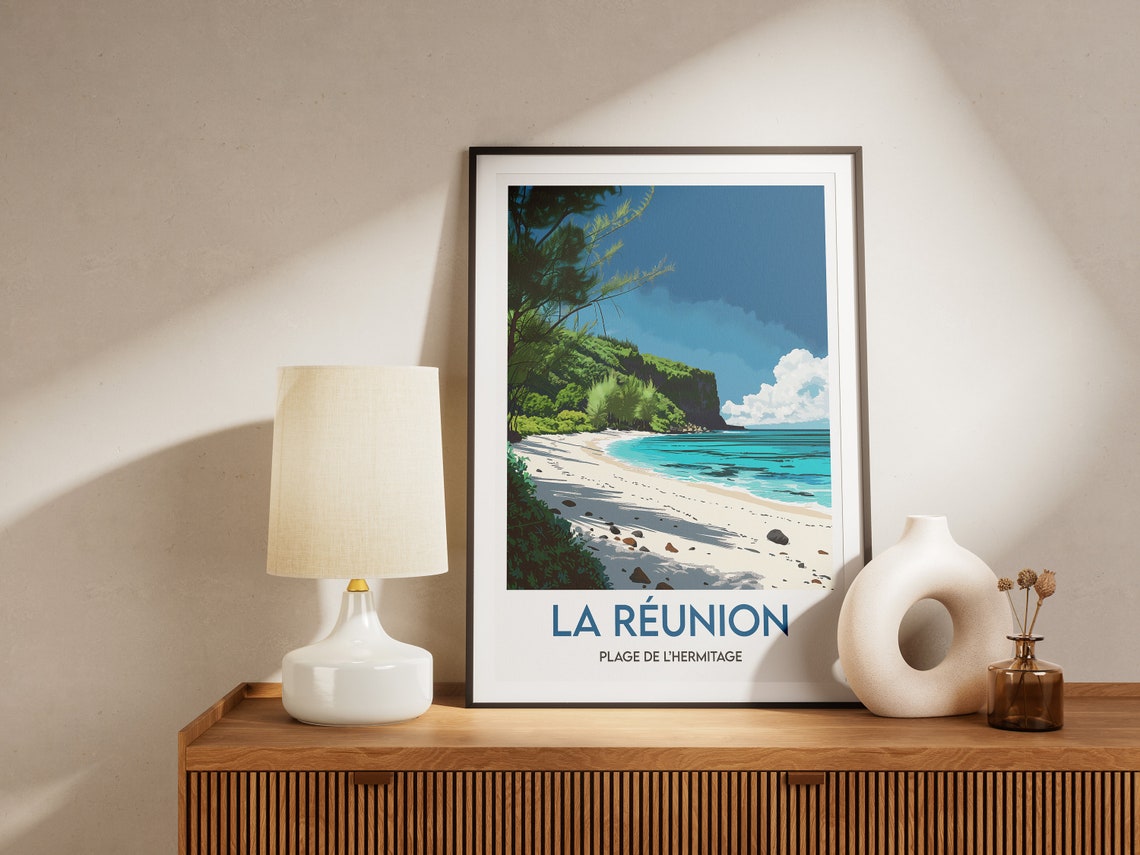 La Reunion Plage de lHermitage White Sand Beach Cliffs Poster - Image 2