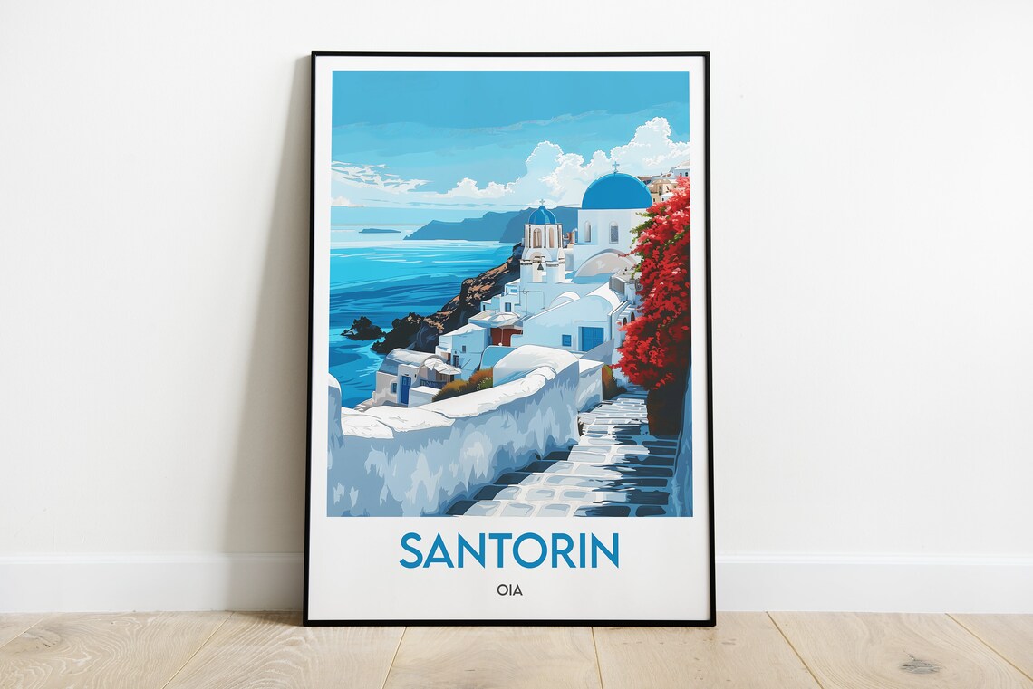 Santorin Oia Blue Domes Over the Caldera Greece Classic Poster